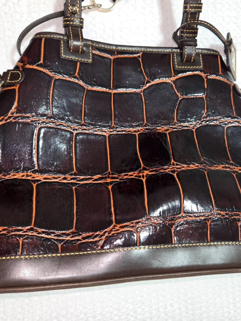 Dooney & Bourke Croco Patent Leather Tote Brown NWOT Coin Purse Large - Picture 9 of 15